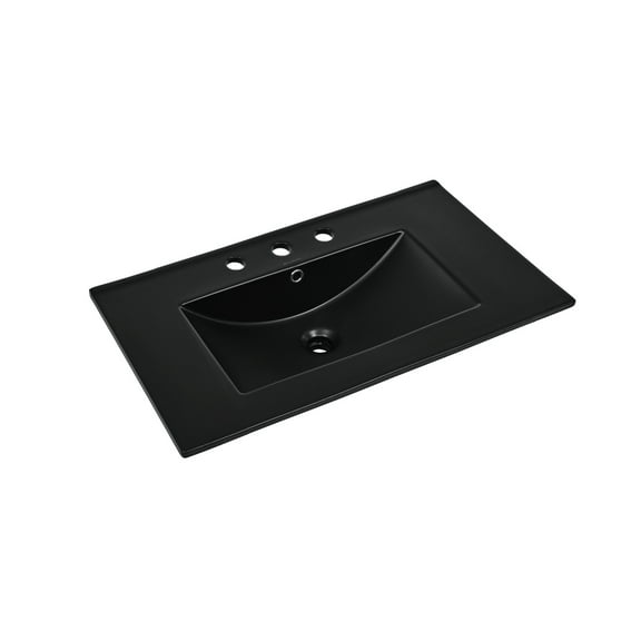 30" 3-Hole Widespread Vanity Sink Top in Glossy Black