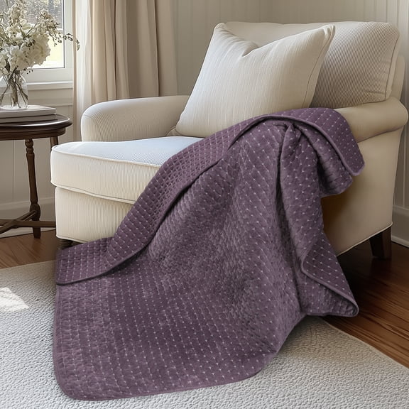 Levtex Home - Velvet Stitch - Throw - Cross Stitch Velvet - Plum with White - Quilt (50x60in.) and Sham 50x60in. - Polyester