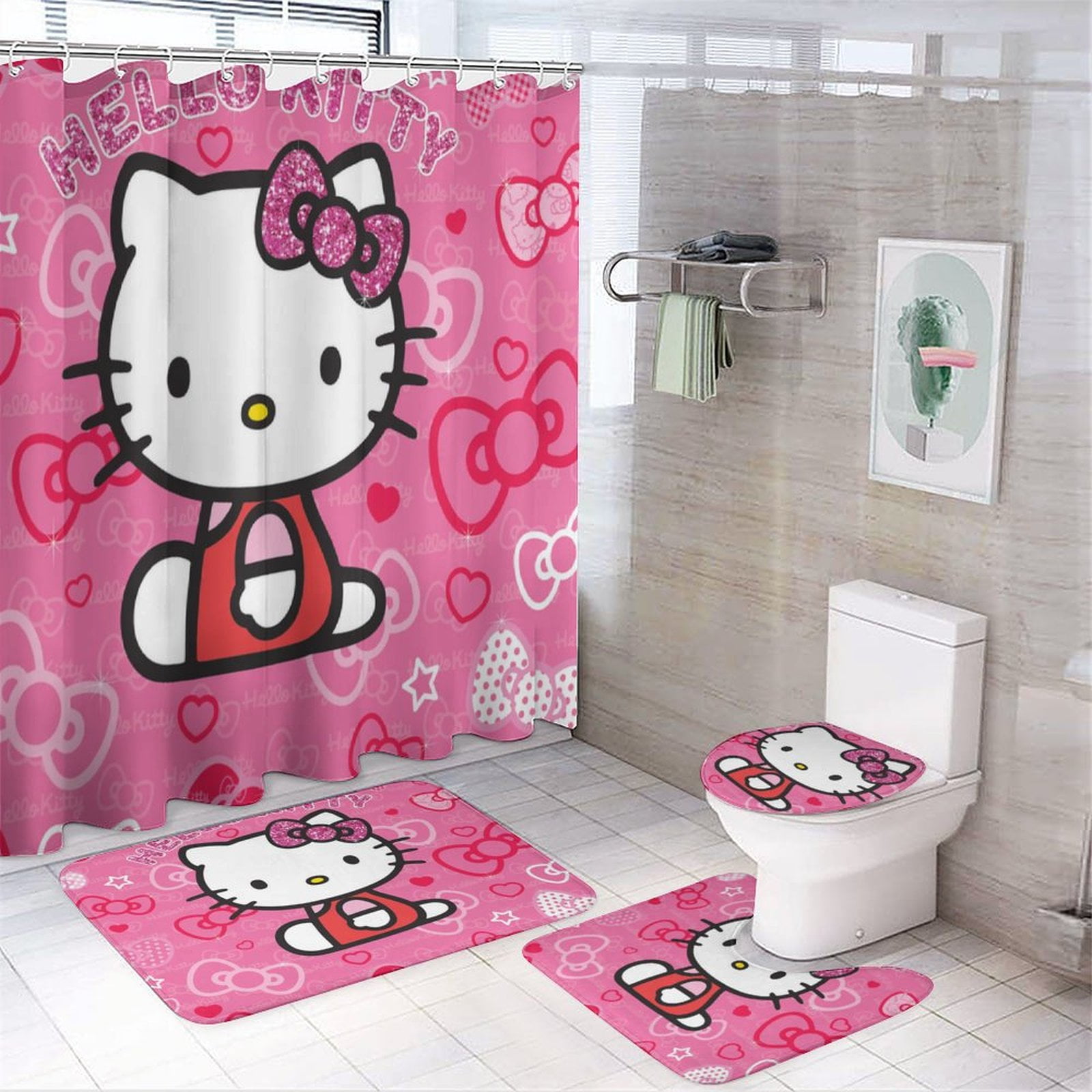 Hello Kitty Shower Curtain Cartoon Curtain Polyester Waterproof Bathtub
