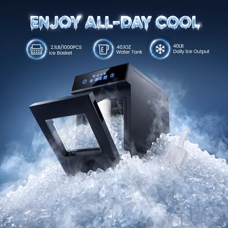 Patbrela Nugget Ice Maker, 40lbs/24H Chewable Pebble Nugget Ice