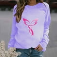 thumbnail image 2 of WREESH Cancer Awareness Graphic Sweatshirt for Women Lightweight Pink Ribbon Long Sleeve Casual Top Purple, 2 of 5