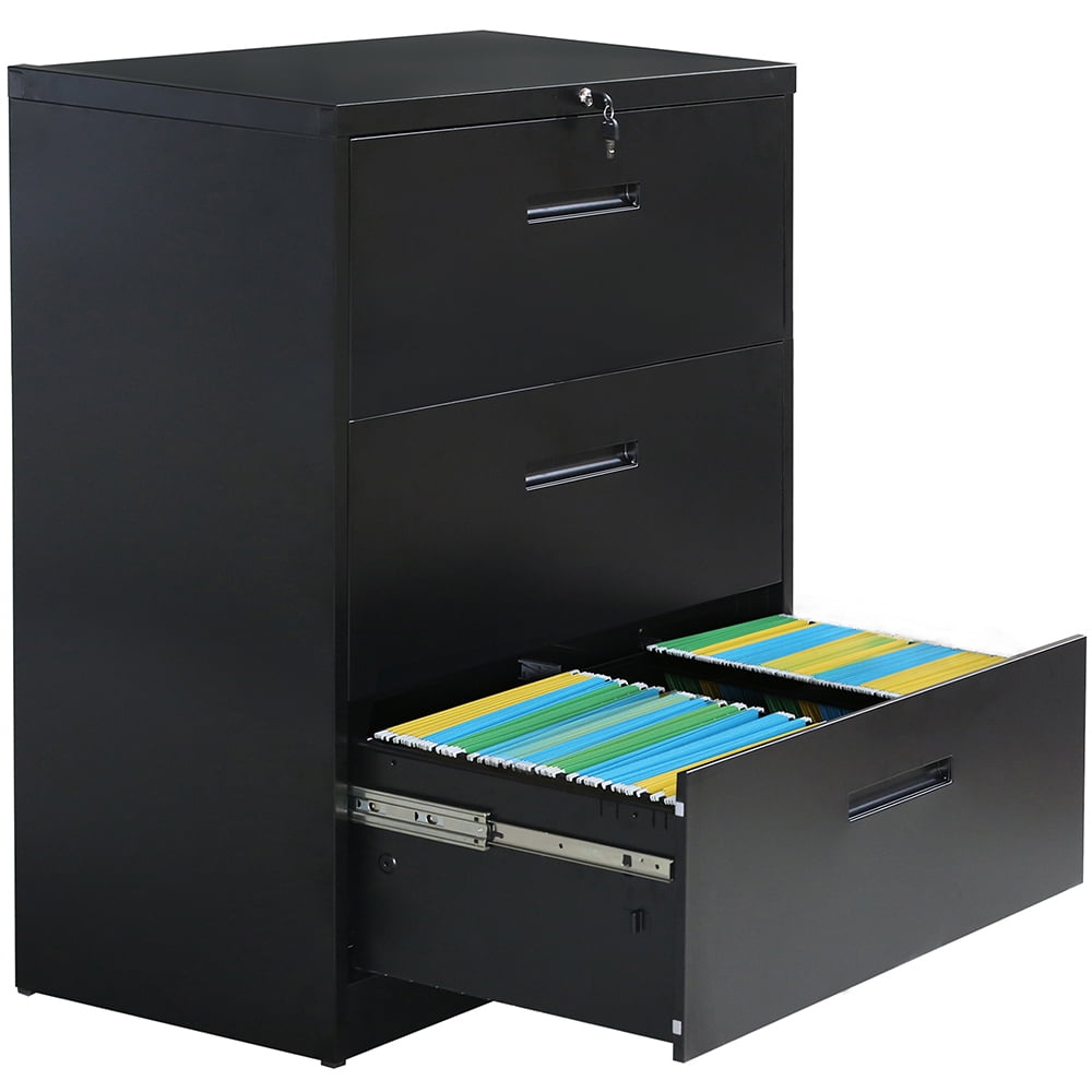 Kepooman 3-Drawer Lockable Lateral Metal File Cabinet for Home Office, 35.4" L x 17.7" W x 40.3"H, Black