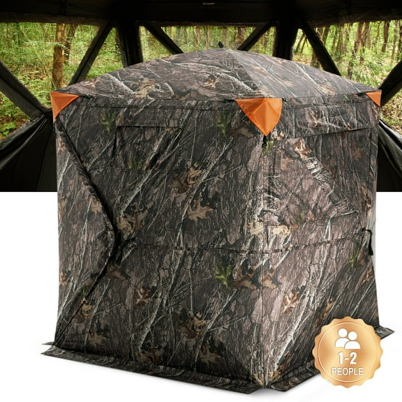 Hunting Blind, 270 °   See Through Ground Blind, 1-2 Person Pop Up Deer Blind for Hunting with Carrying Bag, Portable Resilient Hunting Tent, 3 Horizontal Windows for Turkey and Deer Hunting