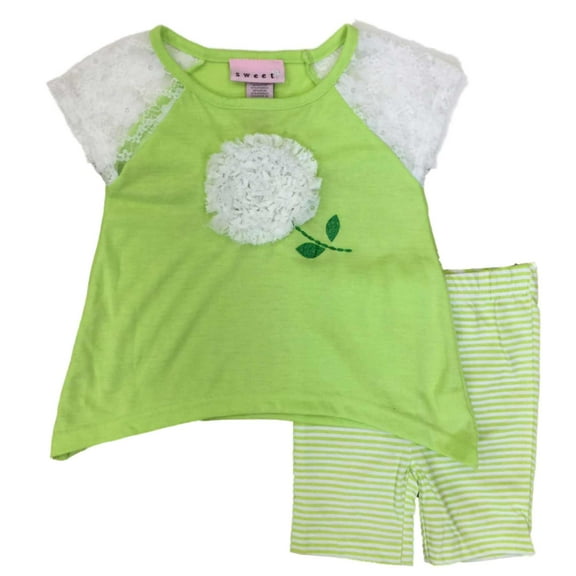 Infant & Toddler Girls Baby Outfit Orange Lace Flower Shirt & Stripe Shorts 12m