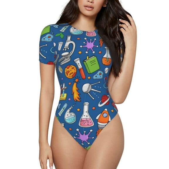 Hirioo Different Chemical Things for Women's Round Neck Short-sleeved Onesie Basic Bodysuits-Small