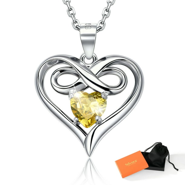 Collar de plata de ley S925 Silvora para mujer Collares con piedra natal del infinito Corazón Cumpleaños Navidad Aniversario San Valentín Joyas Regalos