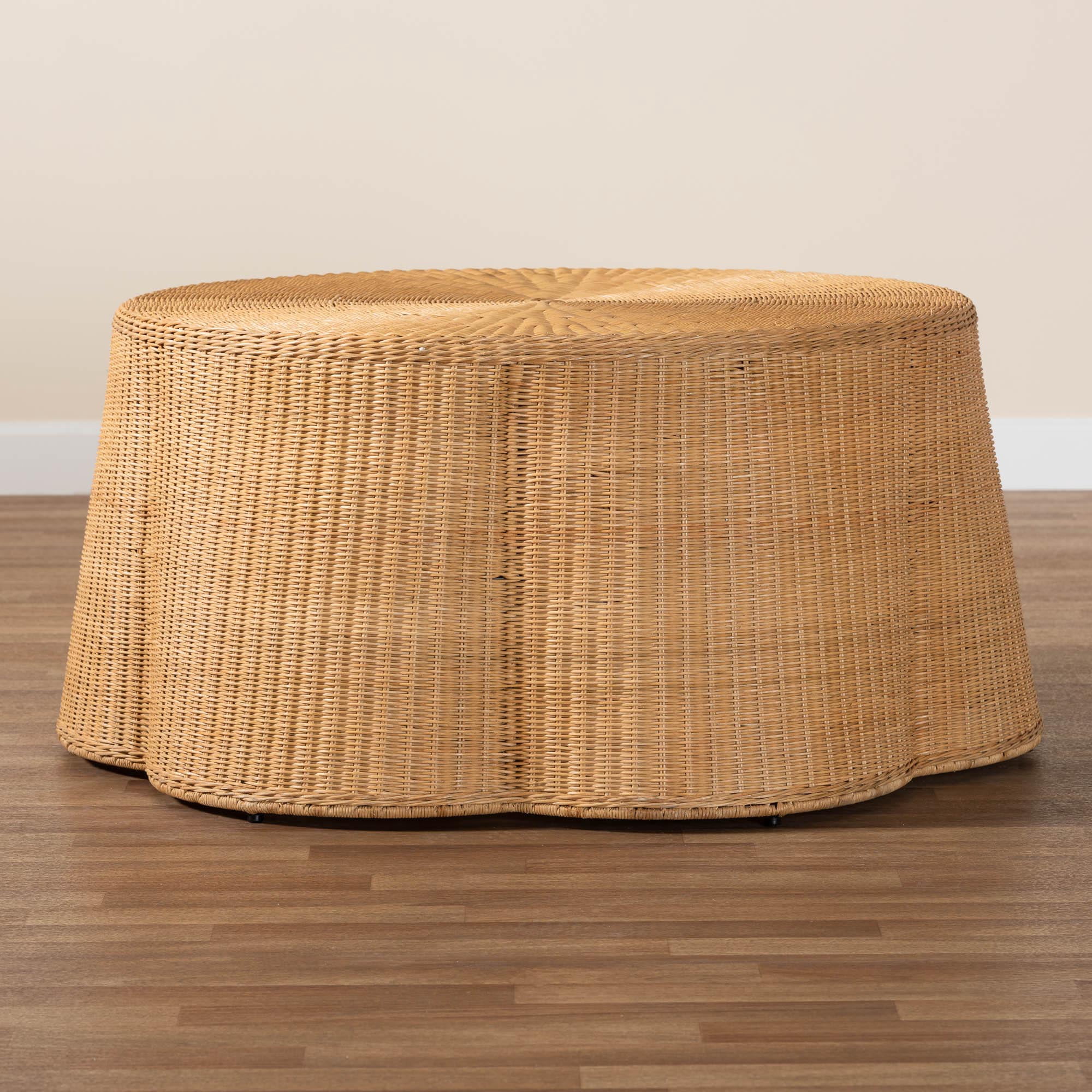 bali & pari Palm Boho Coffee Table, Natural Rattan, Honey