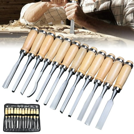 12Pcs/Set Wood Carving Craft Knife Set Hand Work Chisels Tool Kit Hand Chisel (Best Woodworking Hand Tools)