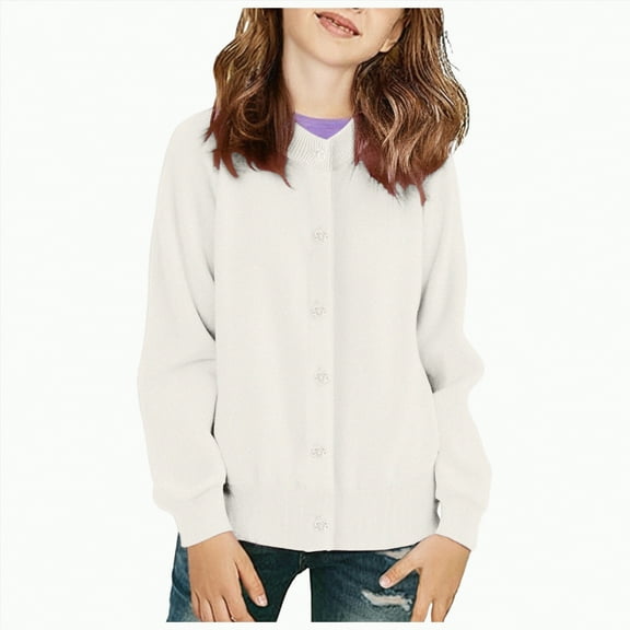 TOWED22 Girls Cardigan Sweaters Long Sleeve Cable Knitted Cropped Sweater Button Closure Tops(White,3-4 Y)