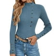 thumbnail image 2 of Tittly Fitted Sweaters for Women Tight Sweaters for Women Women's Autumn And Winter Warm Low Neck Button Down Sweater With Long Sleeves Sweater Top Sweaters for Women Blue S, 2 of 6