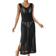 thumbnail image 2 of TMOYZQ Womens Crochet Swimsuit Coverup Summer Sleeveless Hollow Out Knit Crewneck Side Split Long Beach Dress, 2 of 5