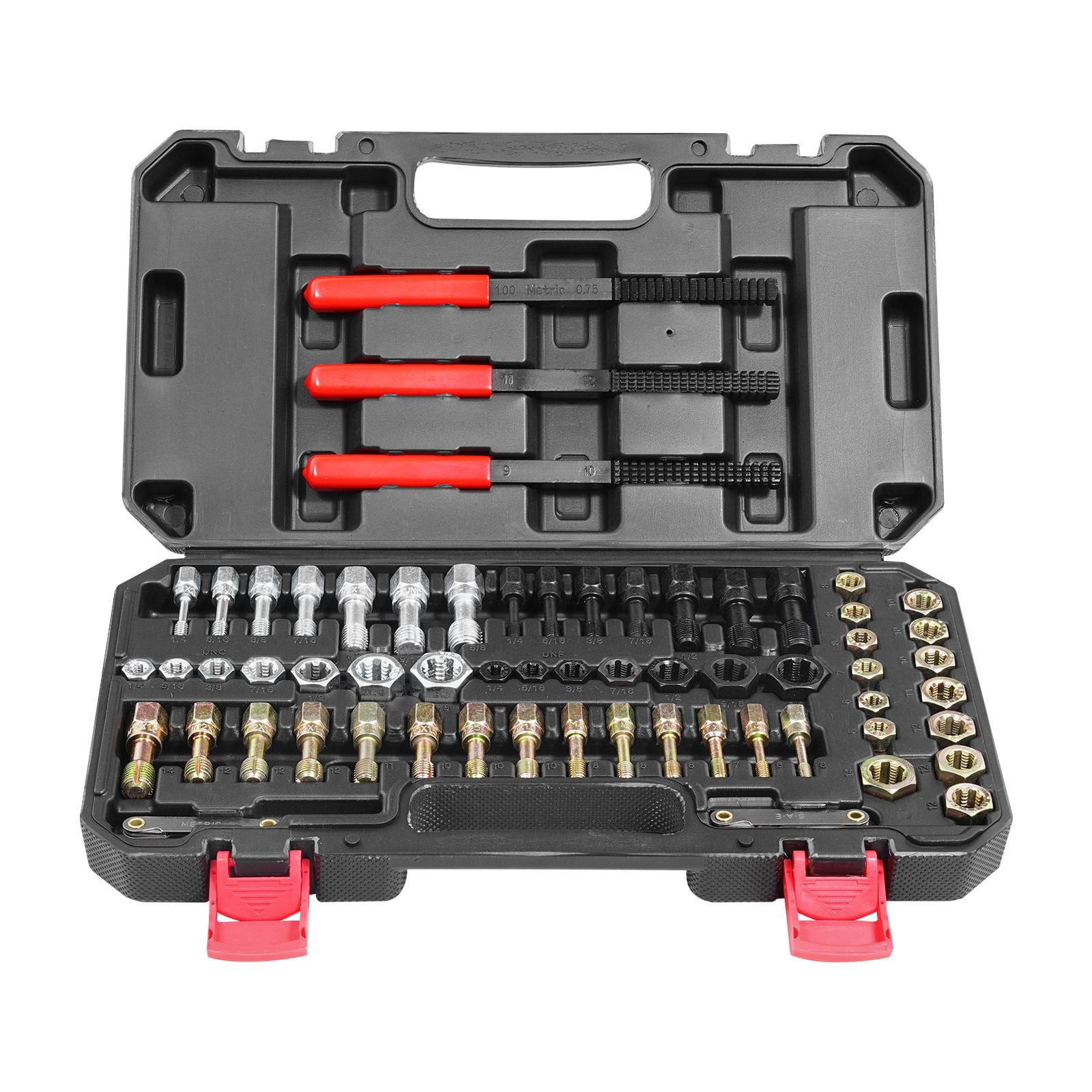 61-Piece Thread Chaser Set, HSS Taps & Dies, 3 Thread Files, Color-Coded (UNC/UNF/Metric), HRC 55-62, for Rusted Fasteners, Cylinder Heads & Engine Blocks