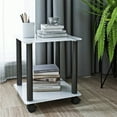 thumbnail image 3 of Resenkos 2-Tier Open Storage Small End Table with Glass Shelves and Removable Wheels, White&Black, 3 of 7