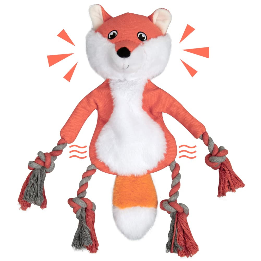 Kitsin Stuffingless Squeaky Dog Toys, Crinkle Dog Toy with Rope Knots