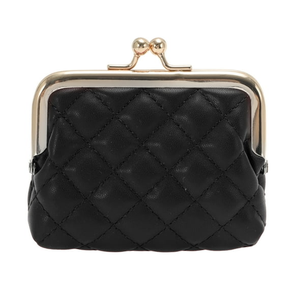 Unique Bargains 1 Pc Coin Purse Wallet Argyle Pattern Clip Buckle Coin Purse Pouch Black