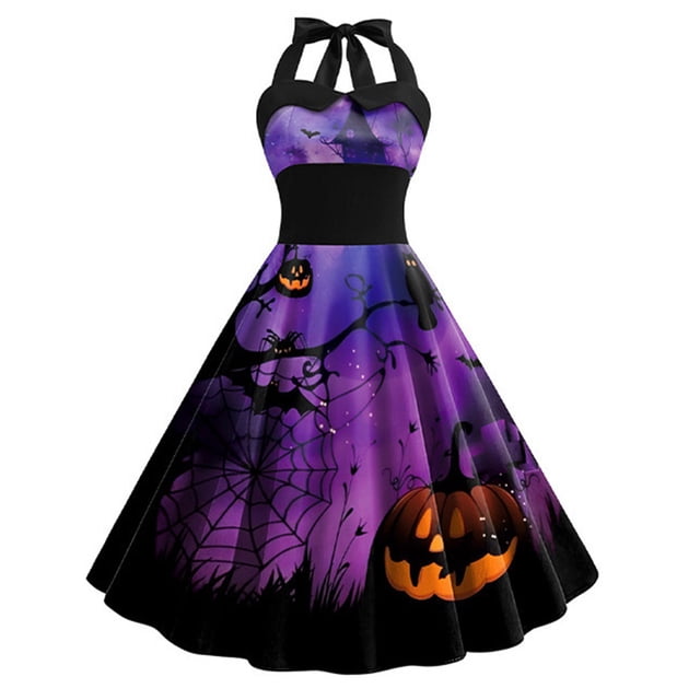 FcBaudy Robe Camis Sans Manches à Col Rond, Robes pour Femmes, Robes pour Femmes Femmes Halloween Imprimé Sans Manches à Taille Bandage à Dos Nu Robes Femmes Robe