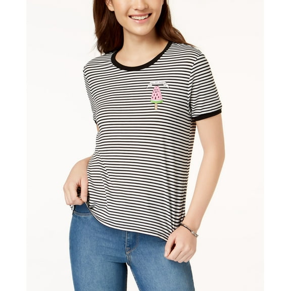 Rebellious One Juniors' Chill Out Sweetie Striped Graphic T-Shirt (White Multi, XL)