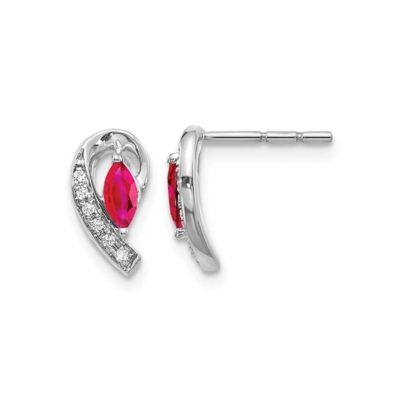 1/3 Carat (Ctw) Marquise Cut Natural Ruby Post Earrings in 14K White Gold with Accent Diamonds