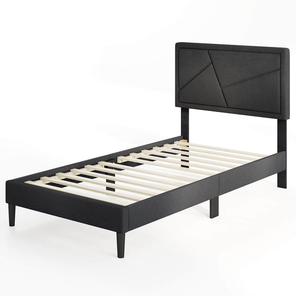 Infans Twin Size Bed Frame w/ High Headboard & Wooden Slats No Box Spring Needed
