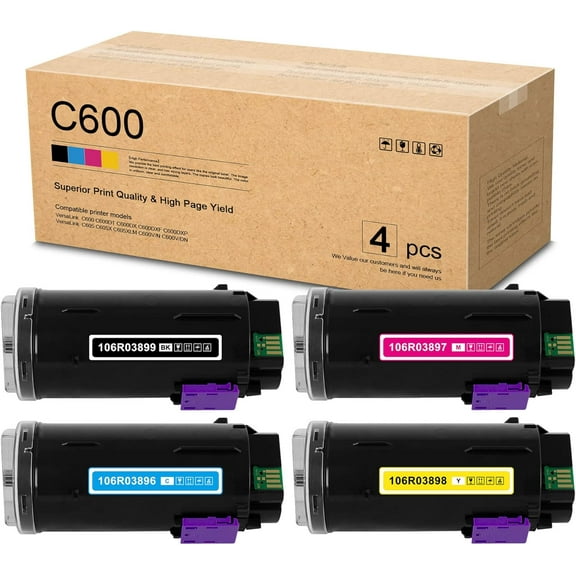 C600 / C605 Toner Cartridges(106R03899 106R03896 106R03897 106R03898) 4-Color SetReplacement for Xerox C600 / C605 Printes, 4-Pack(1BK/1C/1M/1Y)