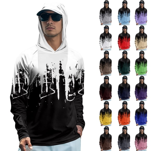 Trgacdwlo Color Block Men's Sun Protection Hoodie Shirts UPF 50 Raglan Long Sleeve Mens Rash Guard Outdoor Hiking Mens Fishing Shirt