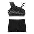thumbnail image 2 of YONGHS Kids Girls 2 Piece Gymnastics Dance Outfits Sequins Crop Top with Shorts Set Black 14, 2 of 7