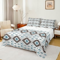 Manfei Tribal Aztec Twin Sheet Sets for Adult, Vintage Bohemian Style Twin Fitted Sheet, Hippie Geometric Flat Sheet, Lightweight Room Decor, 3pcs