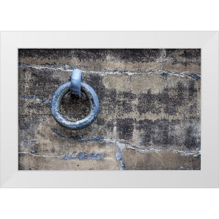 Jaynes Gallery 14x11 White Modern Wood Framed Museum Art Print Titled - USA-Washington State-Fort Flagler State Park Metal ring on weathered concrete wall