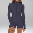 thumbnail image 5 of Womens Workout Sets 2 Piece Outfits Long Sleeve Zip Up Sweatshirt Jacket High Waist Biker Shorts Set Tracksuits, 5 of 7