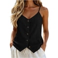 thumbnail image 2 of Hvogkswy Womens Button Down Linen Camisole Tops Solid V Neck Sleeveless Tops Loose Breathable Beach Vacation Summer Casual Tank Tops, 2 of 6