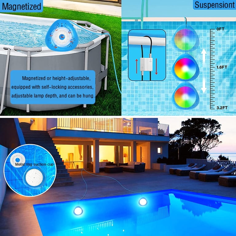 HL Pool Lights 2-Pack – Submersible RGB LED With Remote, Spotlight + 8 Diffusers, 10M Beam, IP68, 3000mAh Battery, Magnetic Or Adhesive Mount