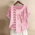 thumbnail image 2 of Blusas de Manga Corta para las Mujeres Impreso Cómodo Suelto Botón Corte Cerradura Casual Cuello Redondo Superior, 2 of 4