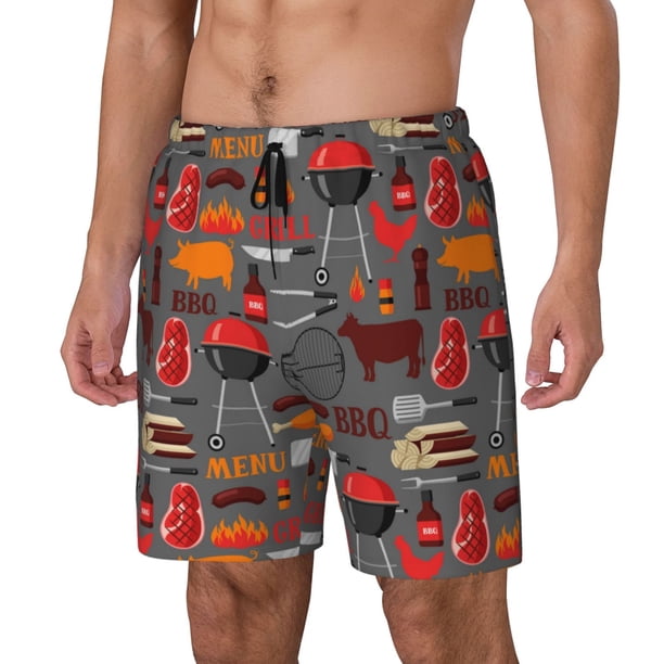 Balery BBQ Icons Bañador para hombre, shorts de playa de secado rápido con entrepierna y forro de compresión-3X-Large