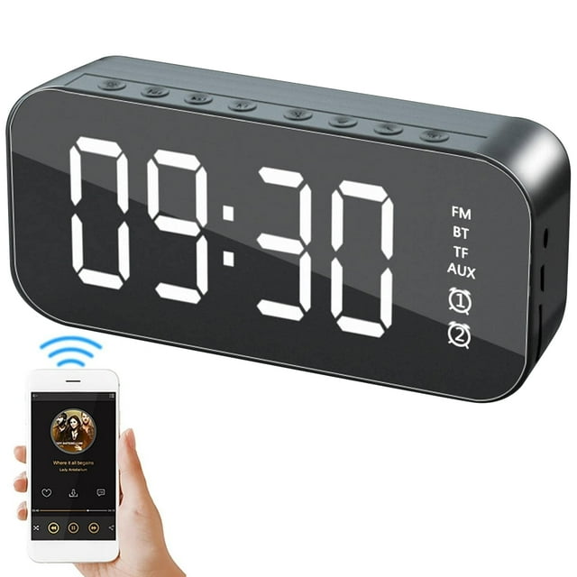 yeacher Haut-Parleur Bluetooth Vintage avec Réveil, Affichage Miroir LED et Luminosité Réglable - Parfait pour la Maison, le Bureau et les Cadeaux - Noir