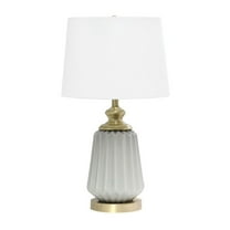 25" Classic Fluted Ceramic And Metal Table Lamp With White Fabric Shade For Bedside Desk Foyer Endtable Dresser Dining