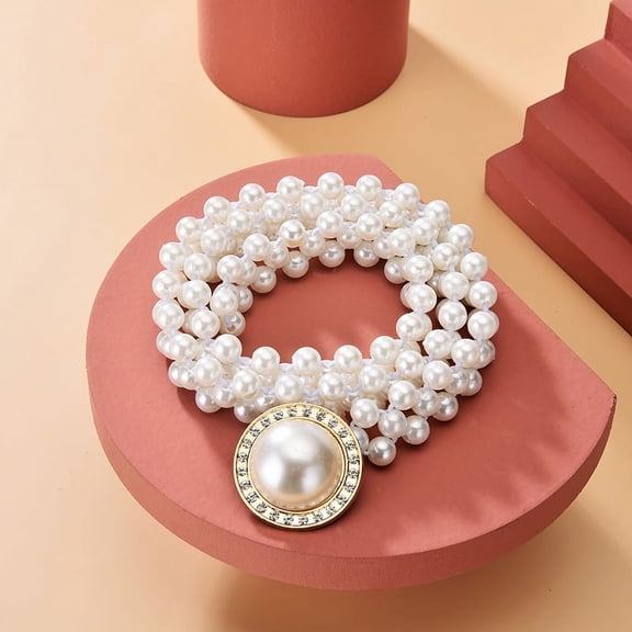 [Thin Pearl Belt] Elegant Women's Thin Faux Imitation Pearl Elastic Waist Belt | Decorative Dress Belts Trendy Party Accessories