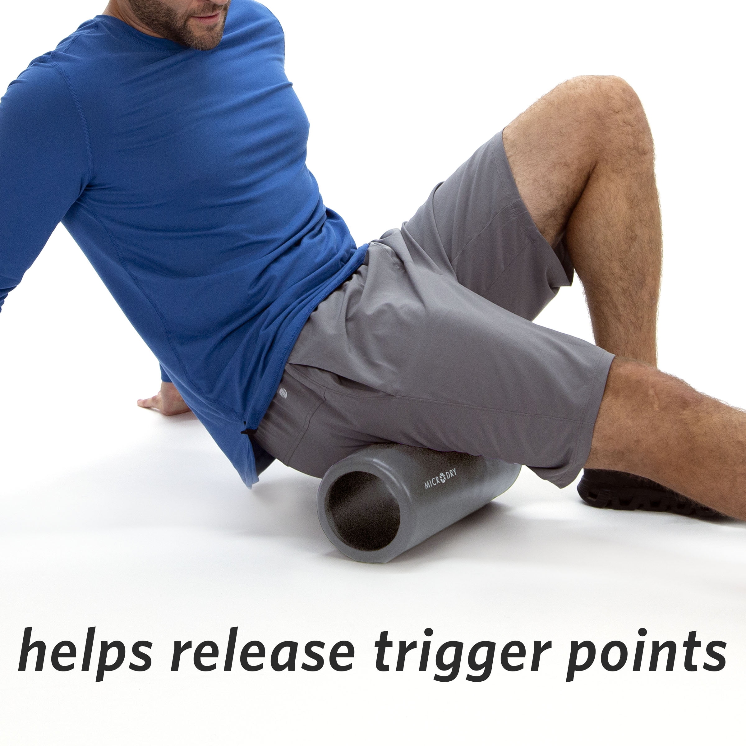 Microdry Fitness Foam Roller for Muscle Relief, Firm, 13" x 5.3", Light Gray