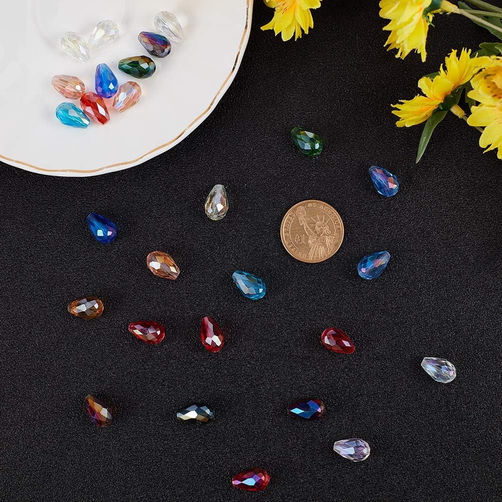 10strands 10 Strands Faceted Drop Glass Beads Strands Mixed Color 15x10mm Hole: 1mm; About 28pcs/Strand 16"
