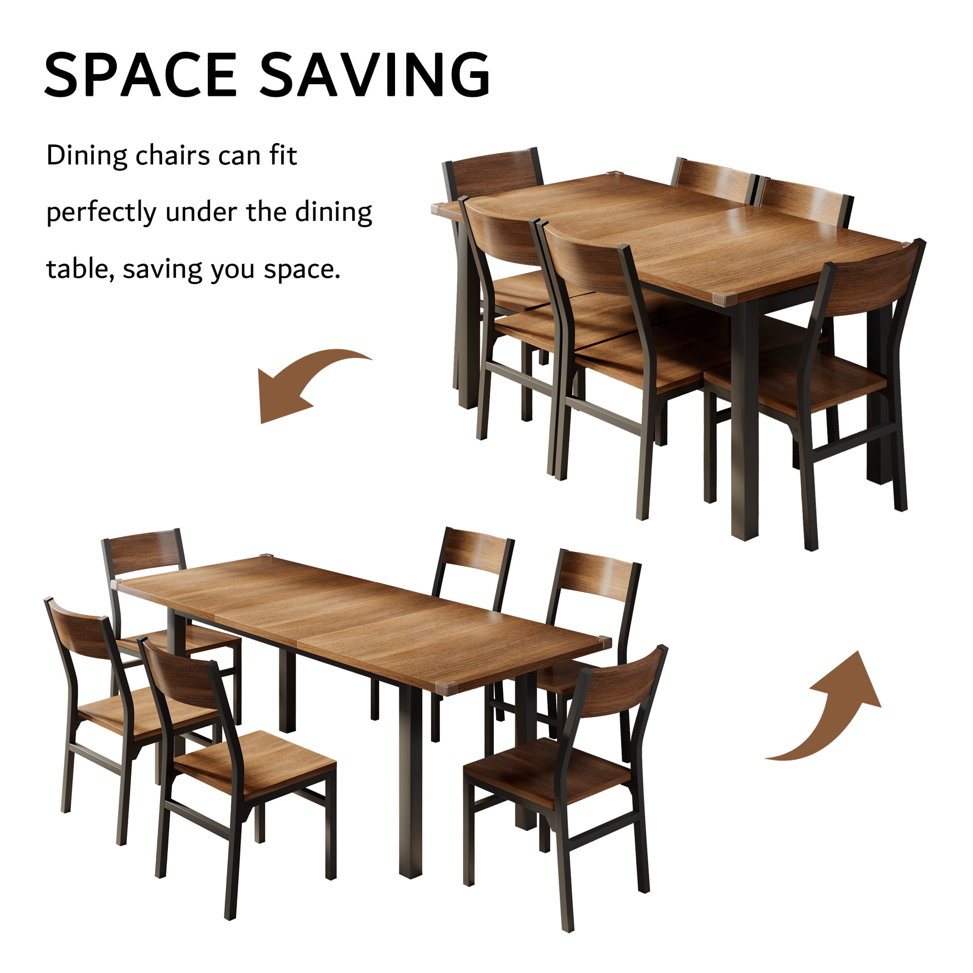 Virans 7-Piece Dining Table & Chairs Set for 4-6, 63" Extendable Kitchen Table with 6 Chairs, Dining Room Table with Metal Frame & MDF Board, Perfect for Small Space, Easy Assembly,Walnut