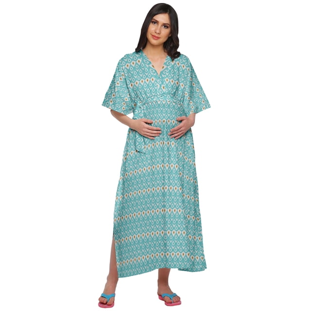 Moomaya Robe Kaftan d'Été pour Femmes en Coton à Boutons, Manches Kimono, Maternité