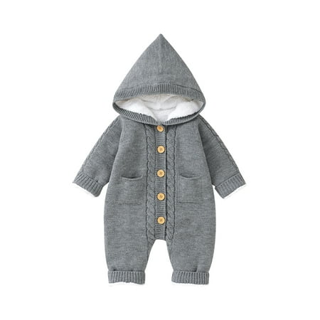 

Bagilaanoe Newborn Baby Girl Boy Knit Velvet Hooded Jumpsuit Long Sleeve Bodysuit 3M 6M 9M 12M 18M Infant Fall Warm Romper