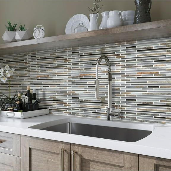 Apollo Tile 5 pack 11.8-in x 11.8-in Waterfall Gray and Beige Glass and Stone Mosaic Tile (4.83 Sq ft/case)