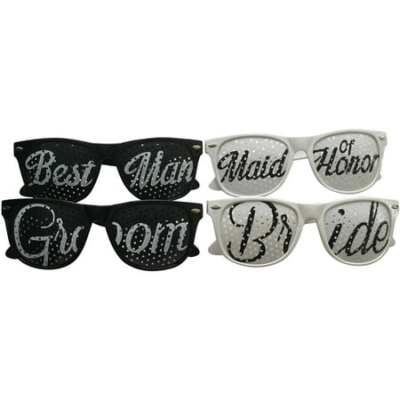 Bride, Groom, Maid of Honor and Best Man Wedding Party Sunglasses, Set of (Best Bride And Groom)