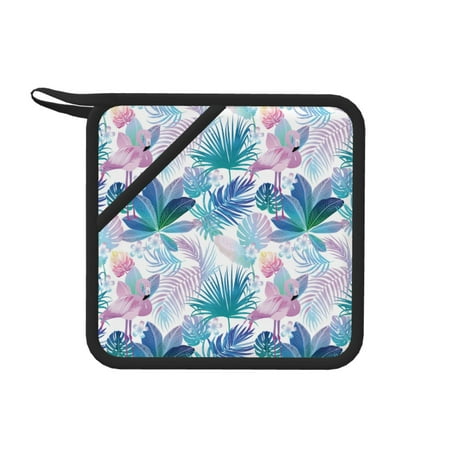 

1 PCS Pot Holders for Kitchen - Heat Resistant Silicone Pot Holders with Hanging Loop Flamingo Palm Leaves Non Slip Oven Hot Pads Potholders for Decor Baking Cooking Kitchen
