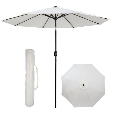 Backyard Expressions 9 Ft Patio Umbrella with Push Button Tilt and Crank System - UV Resistant Polyester Fabric, Market Umbrella with 8 Sturdy Ribs - Offwhite
