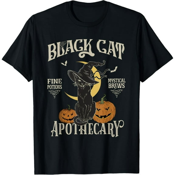 Retro Scary Halloween Costume Black Cat Salem Apothecary T-Shirt TShirt