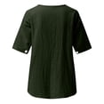 thumbnail image 5 of YI YI Women Cotton Linen Tops Causal Summer Short Sleeve Oversized T Shirts V Neck Loose Blouses L Green, 5 of 5