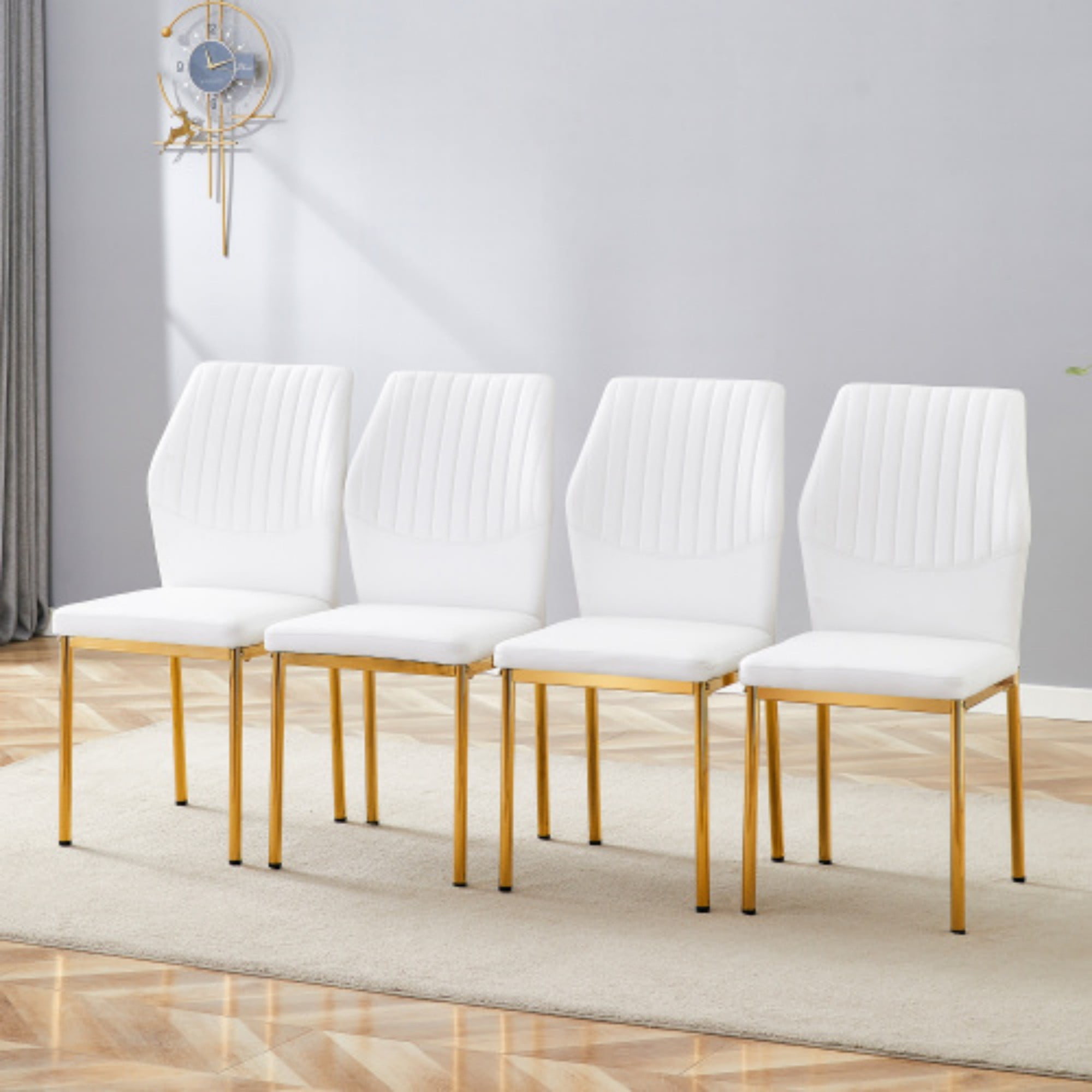 SUDICA Dining Chairs Set of 4,Modern Dining Room Chairs Set of 4,Faux Leather Dining Chairs with Gold Metal Legs,Sturdy White Kitchen Chairs Ideal for Dining Room,Kitchen,Living Room