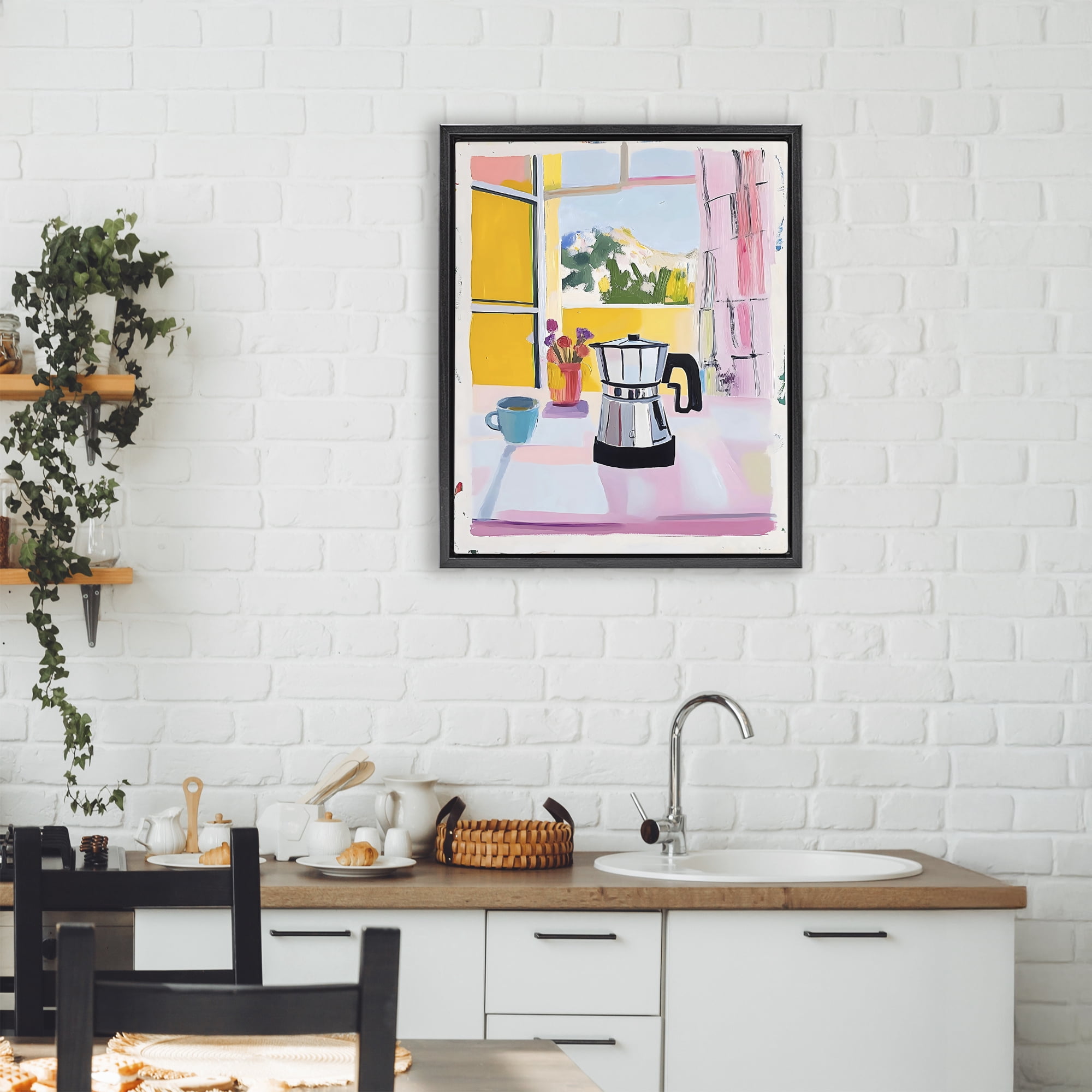 Stupell Industries Italian Moka Pot Kitchen Black Framed Floater Canvas Wall Art, design by The Prints Vibe