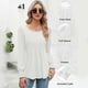 thumbnail image 5 of Women Autumn Casual Blouses Puff Long Sleeve Crewneck Solid Color Loose T-Shirts Pullover Tunic Top with Smocked Cuffs White, 5 of 5